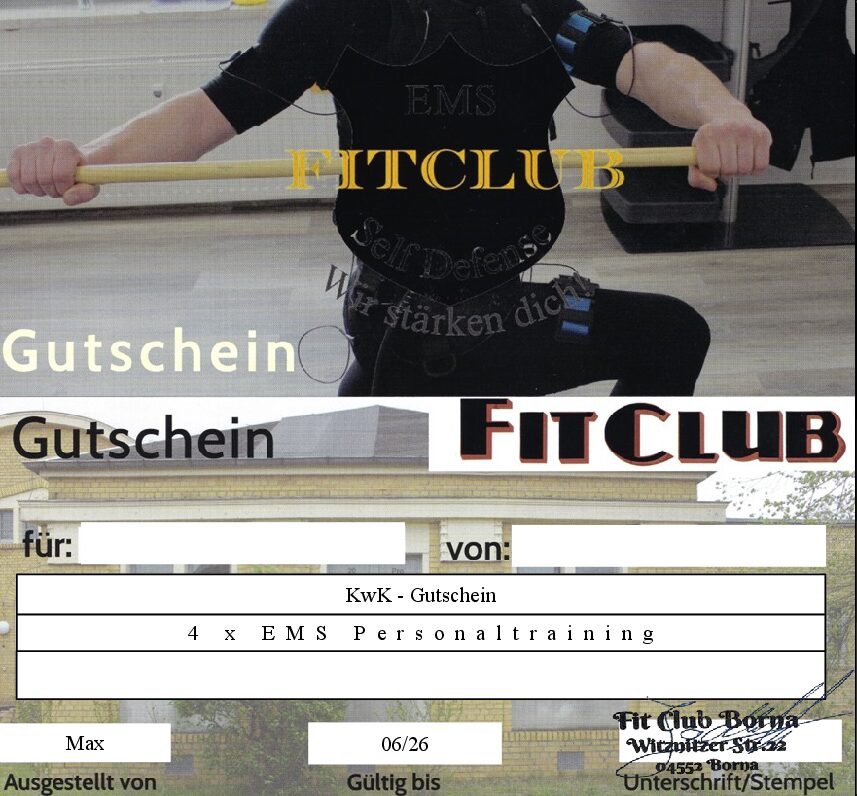 Geschenkgutschein 10x EMS Personaltraining inkl. Bedarfsanalyse & Wäsche